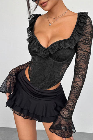 Lace Trim Plunge Neck Top