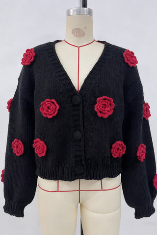 Floral Embellished Button-Up Cardigan