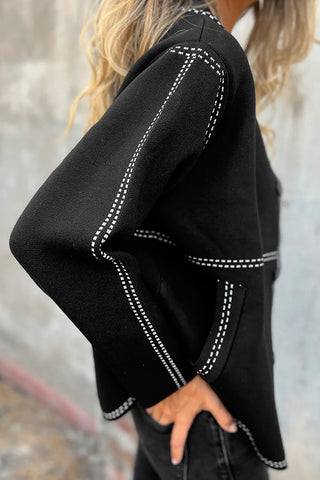 Contrast Trim Button-Front Cardigan
