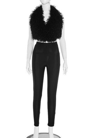 Chic Sleeveless Fuzzy Vest and Pants Set