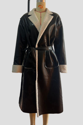 Belted Faux Shearling-Lined Coat
