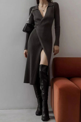 Ribbed V-Neck Midi Dress