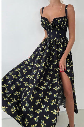 Strawberry Print Smocked Maxi Dress