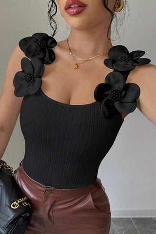 Floral Accent Ribbed Tank Top