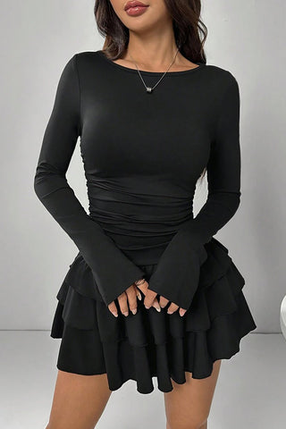 Long-Sleeve Ruffled Hem Casual Dress