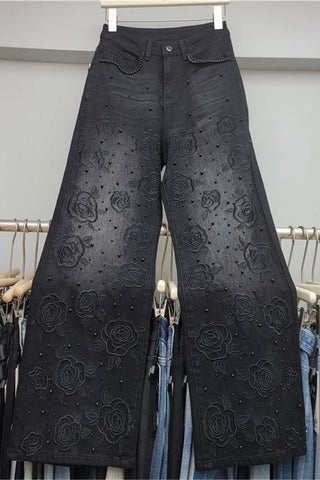 Floral Accent Wide Leg Jeans