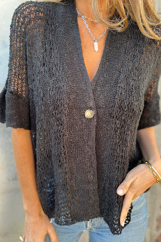 Button-Front Short Sleeve Cardigan