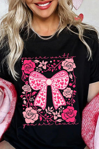 Valentines Slogan Floral Bow Printed T Shirt