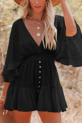 Lace Button-Front Casual Dress