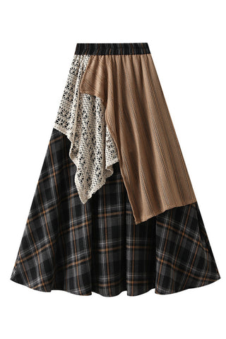 Layered Plaid Midi Skirt