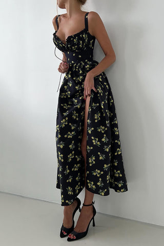 Strawberry Print Smocked Maxi Dress