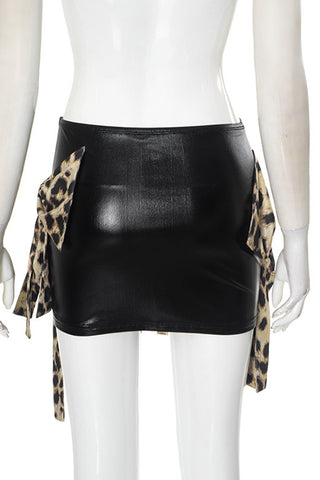 Leopard Bow Accent Mini Skirt