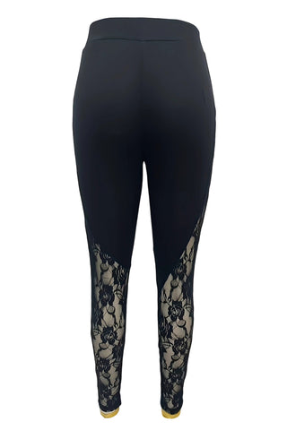 Lace Insert High-Waisted Casual Pants