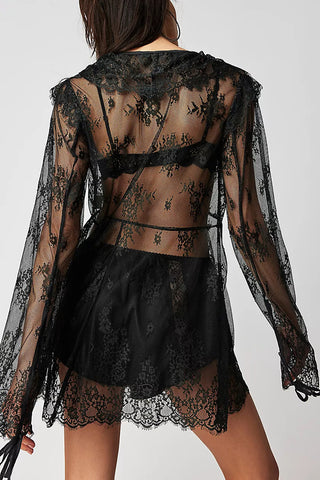 Sheer Lace Tie-Front Dress