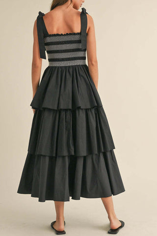 Tiered Dress with Bow Tie Straps