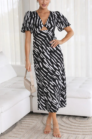 Puff Sleeve Printed Midi Dress
