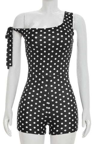 One-Shoulder Polka Dot Romper