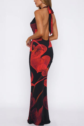 Halter Neck Floral Maxi Dress