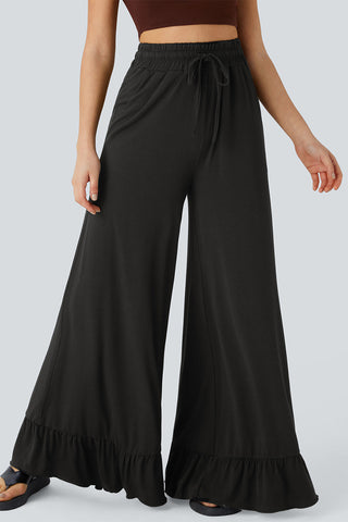 Ruffle Hem Wide-Leg Pants