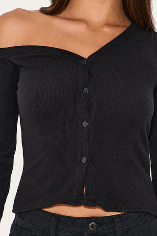 Asymmetric Buttoned Off-Shoulder  Top