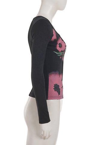 Floral Long-Sleeve Square Neck Blouse