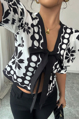 Bow-Tied Patterned Blouse