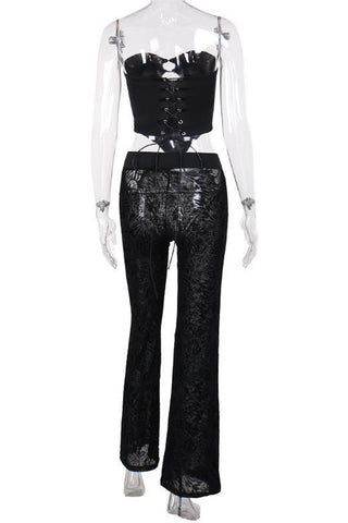 Lace-Up Corset and Sheer Pants Set