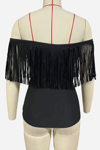 Fringe-Detail Off-Shoulder Tank Top