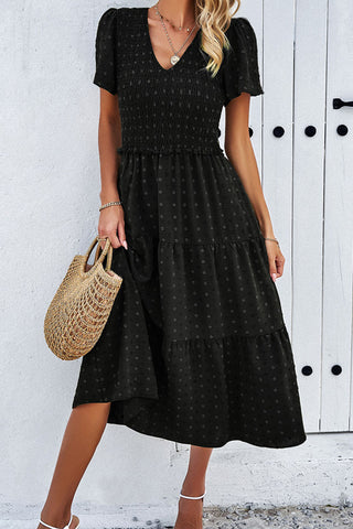 V-Neck Tiered Midi Dress
