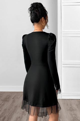 Square-Neck Puff Sleeve Casual Dress