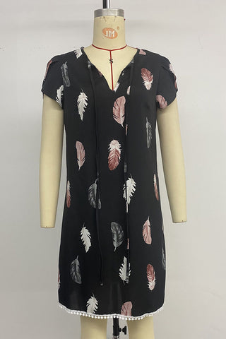 Feather Print Casual Dress