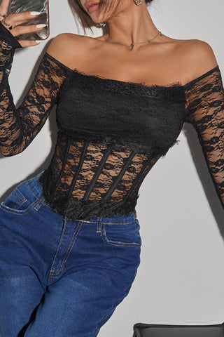 Off-Shoulder Lace Long-Sleeve Top