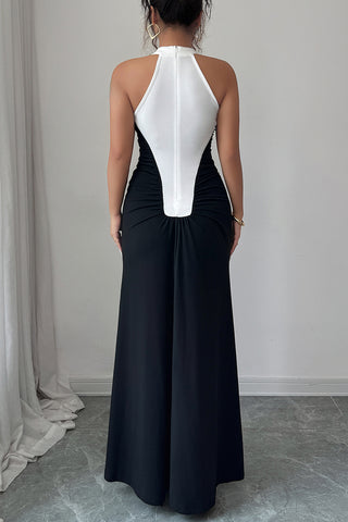 Halter Neck Colorblock Maxi Dress