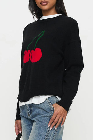 Playful Cherry Print Sweater