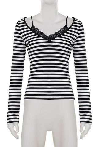 Striped V-Neck Long Sleeve T-Shirt