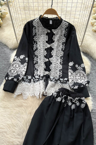 Lace Button-Up Pants Set