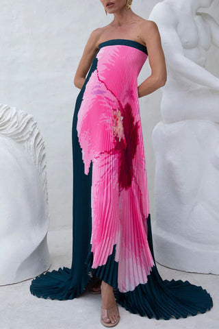 Strapless Maxi Dress with Artistic Pattern