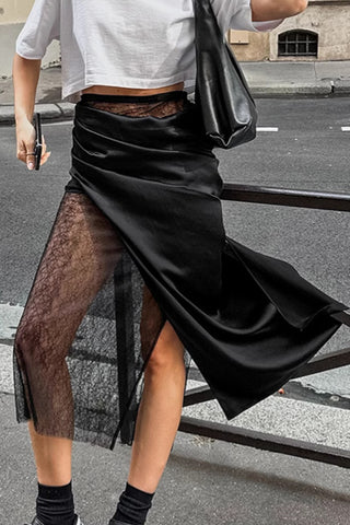 Layered Mesh and Satin Drape Skirt