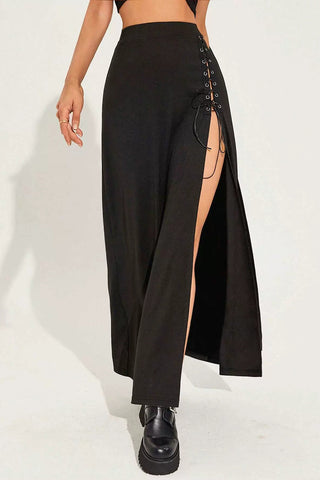 Lace-Up Split Skirt
