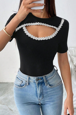 Cutout T-Shirt with Embroidered Detail