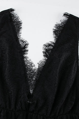 Plunge Neck Lace Maxi Dress