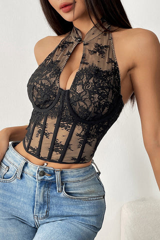 Lace Halter Neck Bustier Top