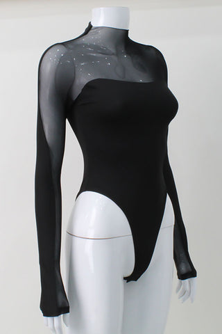 Sheer Panel Long Sleeve Bodysuit