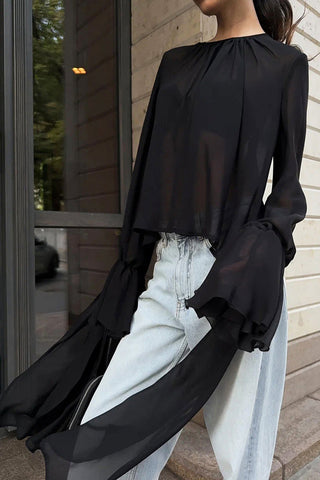 Asymmetric Longline Sheer Blouse
