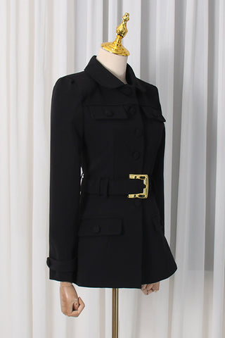 Buttoned Blazer with Waist Belt