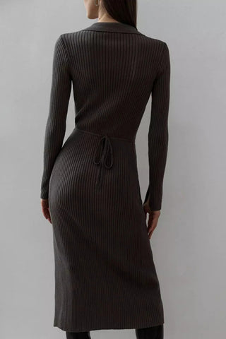 Ribbed V-Neck Midi Dress