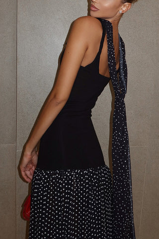 Polka Dot Maxi Dress with Scarf