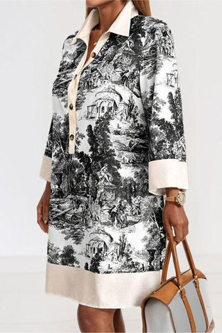 Printed Button-Front Casual Dress