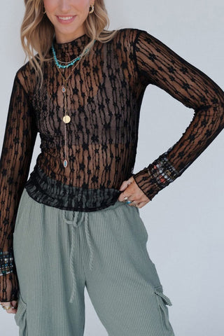 Sheer Lace Long Sleeve Top