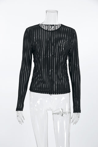 Textured Mesh Long Sleeve Top